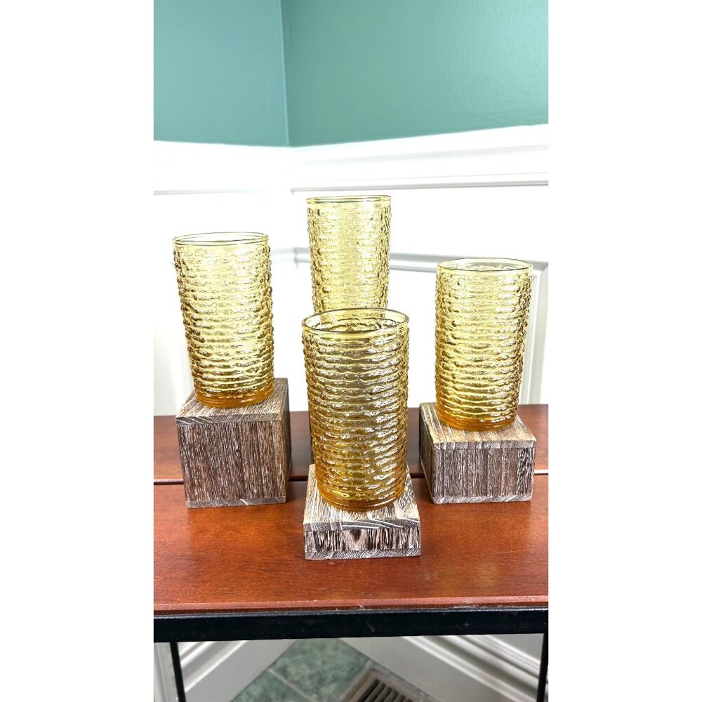 Vintage Anchor Hocking Honey Gold Soreno Glass Tumblers.